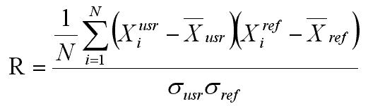 Statistics used most often to quantify "pattern similarity" (R) equation